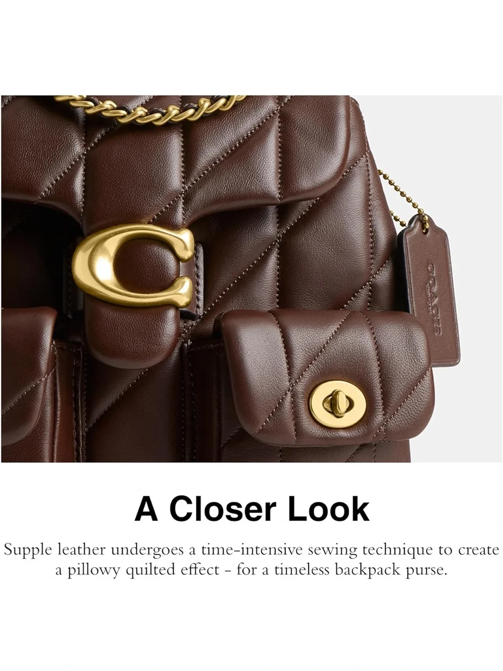 Coach Quilted Chocolate Brown Leather Backpack with Gold Hardware